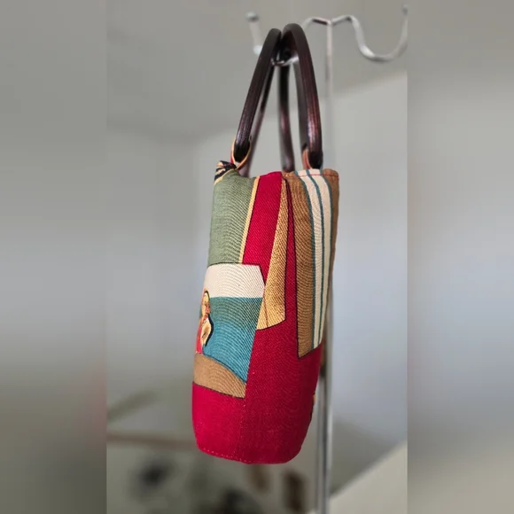 Sydney Short Postcard Colorful Hawaiian Handbag with Wooden Handles - Picture 3 of 15